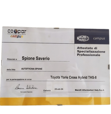 Attestato partecipazione corso toyota yaris cross