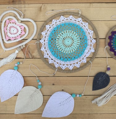 a variety of crochet and crochet decorations
