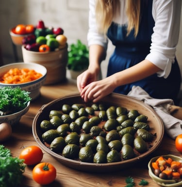 A family preparing tolma in a cozy kitchen.