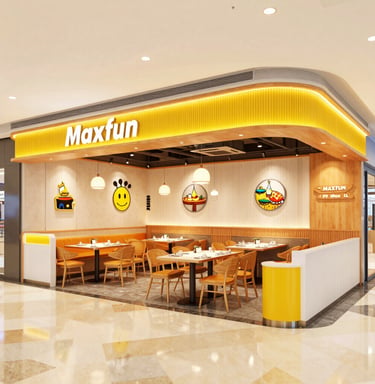 A lively restaurant with people dining and a chef preparing meals in the open kitchen.