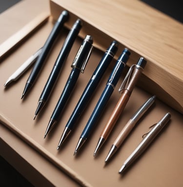 A close-up of elegant Japanese fountain pens resting on a wooden desk with soft natural light.