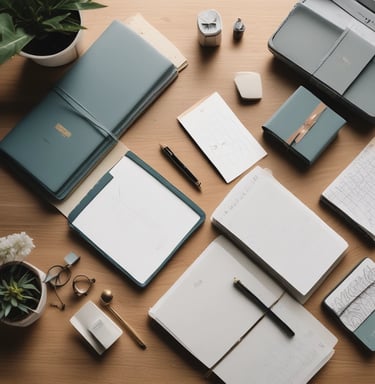 A stack of beautifully bound notebooks with textured covers in calming pastel colors.