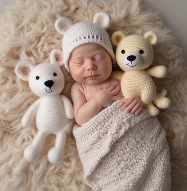 A beautifully arranged display of handmade crochet items in various colors.
