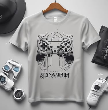 A storefront display of T-shirts, featuring various designs. The shirts depict famous characters with a twist, Mexican cultural symbols, and humorous or bold statements. There's a blend of black, white, and colorful tees, some with logos and others with illustrations. The reflection of the street and people can be seen in the glass.