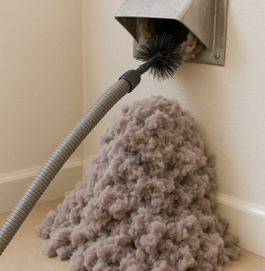 dryer vent cleaning with brush cleaning out dryer vent line