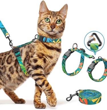 Halypet Cat Harness and Leash Set, Collars 3 IN 1 Lightweight & Adjustable,Escape Proof Cat Harness