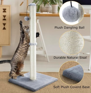 Dimaka 29“Tall Cat Scratching Post, Cat Scratcher for Large Cats with Sisal Rope and Teasing Toy