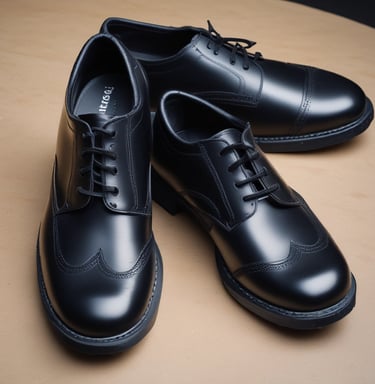 A collection of sturdy school shoes lined up neatly by size.