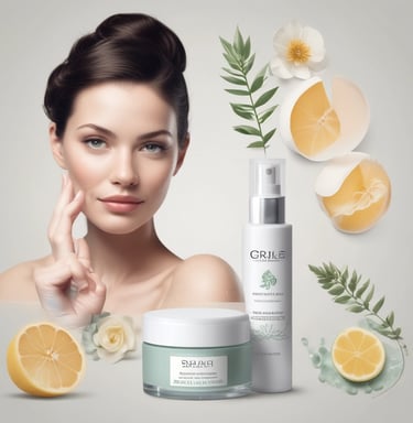 A close-up of skin care products like gentle cleansers, moisturizers, and serums with soft natural lighting highlighting their purity.