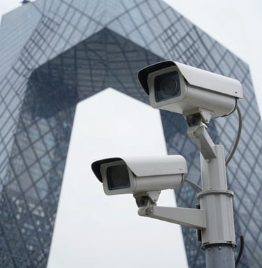 Close-up of a modern security camera mounted on a wall, capturing a clear view of a home entrance.