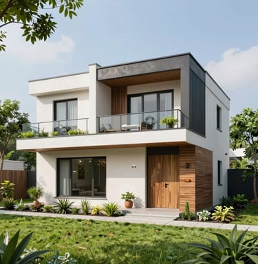 a large white house sitting on top of a lush green field