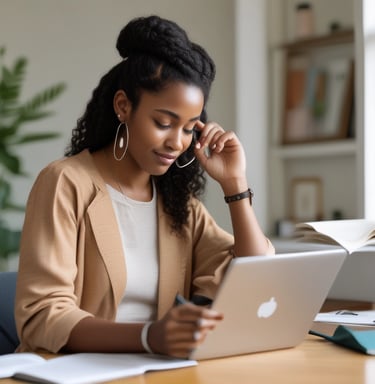 Close-up of a cozy journal beside a cup of tea and a lit candle, inviting reflection.