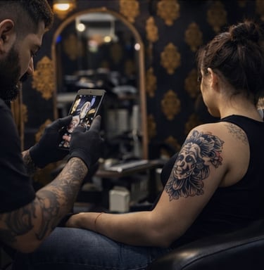 Tattoo artist working on custom tattoo at Krossinks Tattoo Studio Navi Mumbai