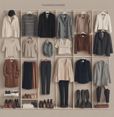 Colorful and trendy women's apparel laid out on a wooden table with accessories.