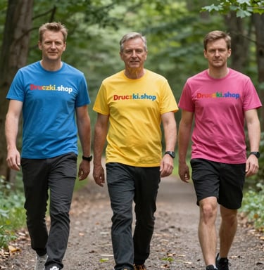 Close-up of a vibrant men's DTF printed t-shirt laid out on a rustic wooden table.