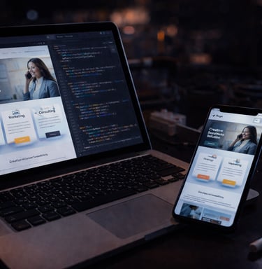 Web design and development on laptop and mobile, optimized for performance and speed