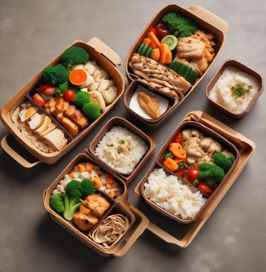 A bulk order box filled with neatly packed meal containers, ready for delivery with repascere branding.