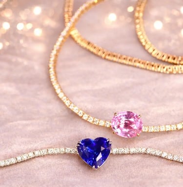 Pink and Royal Blue Sapphire Diamond Tennis Necklace in 18k White and Rose Gold