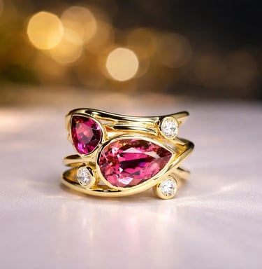 rubellite tourmaline toi et moi diamond ring in 18k yellow gold