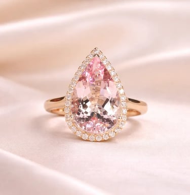 pink pear morganite and diamond ring in 18k rose gold