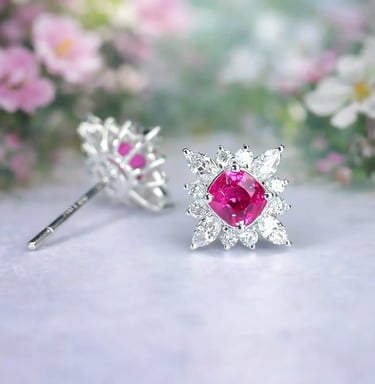 Pink Spinel and Diamond Halo Earrings in 18k White Gold