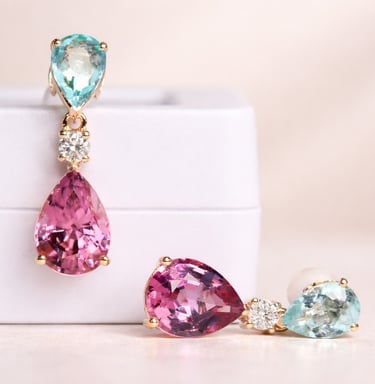 paraiba tourmaline pink spinel diamond earrings in 18k rose gold