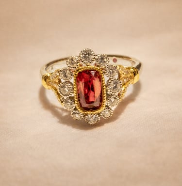red spinel and diamond art nouveau style ring