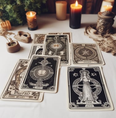A cozy consultation setup with tarot cards, crystals, and a notebook ready for a reading.