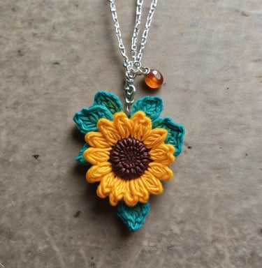 A charming collection of small crochet charms, each with tiny smiling faces and bright colors.