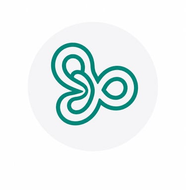 Teal abstract looped line logo icon on a white circular background for modern branding.