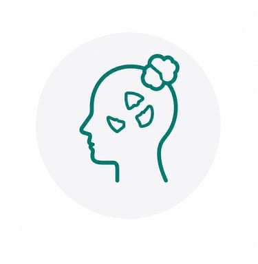 Minimalist green line art icon of a profile head with puzzle pieces representing cognitive function and mental health.