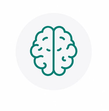 Minimalist teal human brain outline icon representing mental health and neurology.