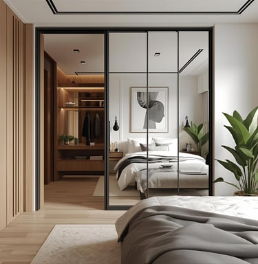 Peaceful bedroom sanctuary with calming tones and thoughtful design