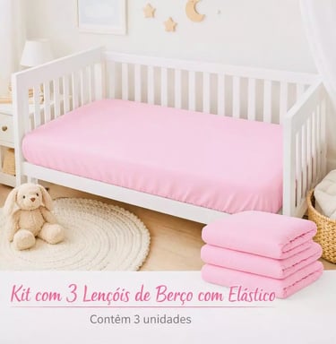 Kit 3 Lençol Berço Americano Percal 400 Fios Macio com Elástico 130x70cm 