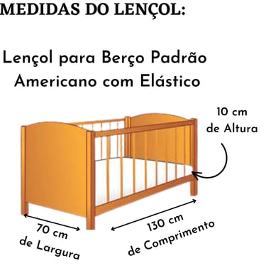 Kit 3 Lençol Berço Americano Percal 400 Fios Macio com Elástico 130x70cm 