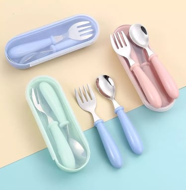 Kit Talheres Infantil Garfo Colher Com Estojo Aço Inox