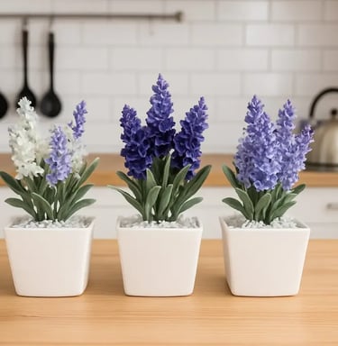 Mini Vasos Decorativos Quadrado Flores Artificiais Lavanda