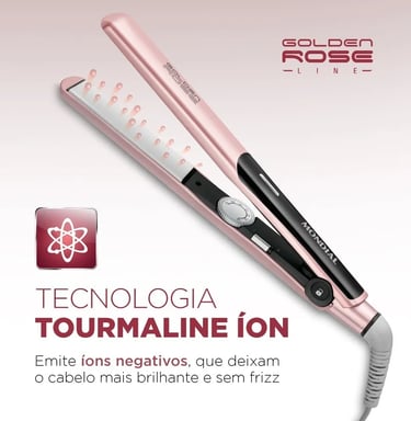 Prancha Alisadora Mondial Golden Rose Preto Bivolt