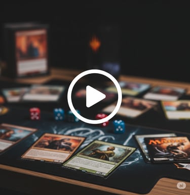 Live stream button: Play icon over Magic: The Gathering cards, for MTG live streams