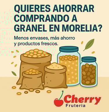 Sección de productos a granel en frutería en Morelia – arroz, legumbres y semillas