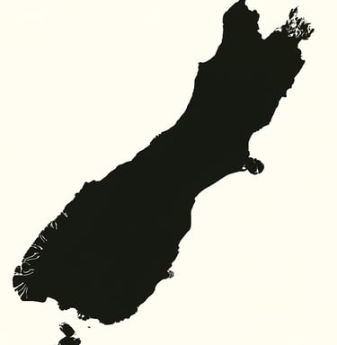 Map of South Island of Aotearoa, New Zealand