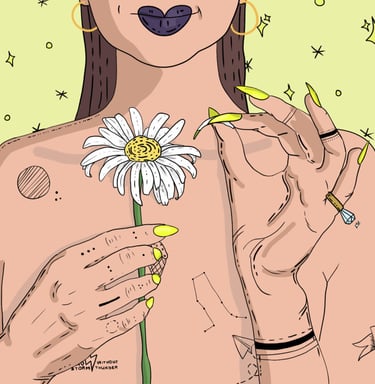 girl counting daisy petals