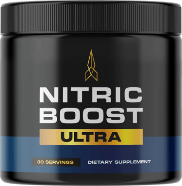 Nitric Boost Ultra dietary supplement jar with 30 servings for pre-workout performance.