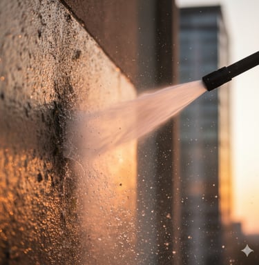 High pressure water on building