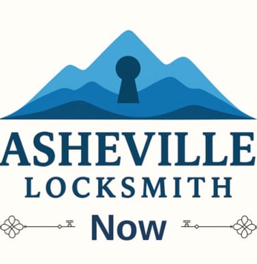 Blue Ridge Mountains logo with key integrated into the mountain design, ' Asheville Locksmith Now' text below, between keys
