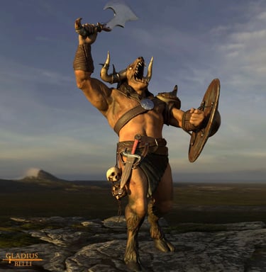 a man in a horned headdressuit with a sword and a sword