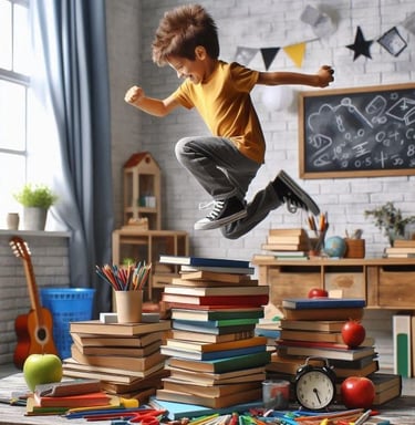 hyperactive boy who jumps in a school context