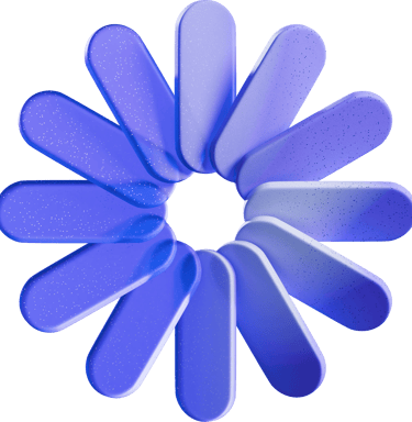 A blue 3D loading spinner icon with textured rounded petals arranged in a circular flower pattern.