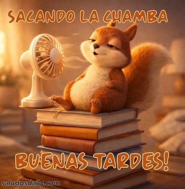 Ardilla con actitud godín sentada entre libros y objetos de trabajo, concentrada 