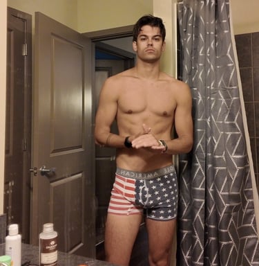 guy wearing an American Flag style boxer shorts